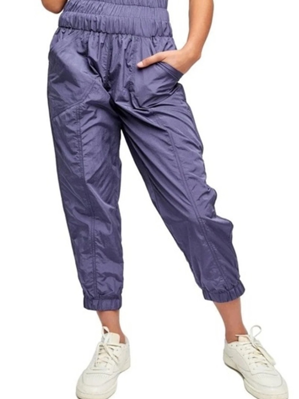 NWT $60 Free People The Way Home Smocked Waist Joggers Deep Sea Purple Small S